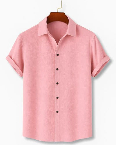 Premium Pink Textured Half Sleeve Casual Shirt