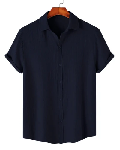 Premium Navy Blue Textured Half Sleeve Casual Shirt
