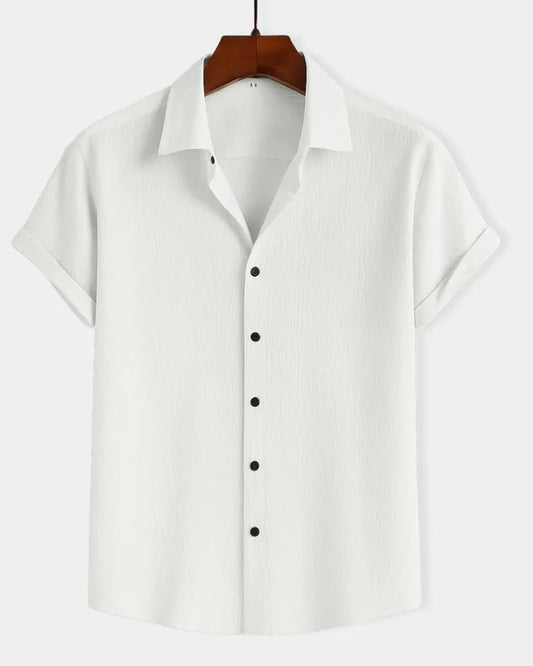 Premium White Textured Half Sleeve Casual Shirt