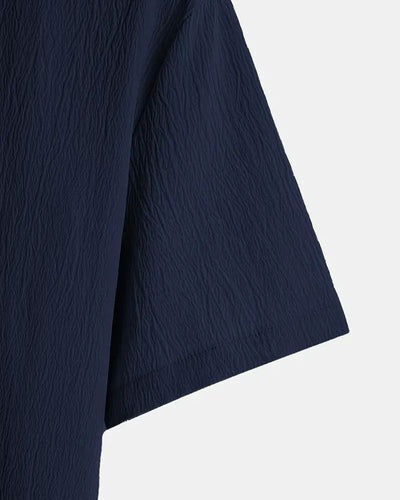 Premium Navy Blue Textured Half Sleeve Casual Shirt