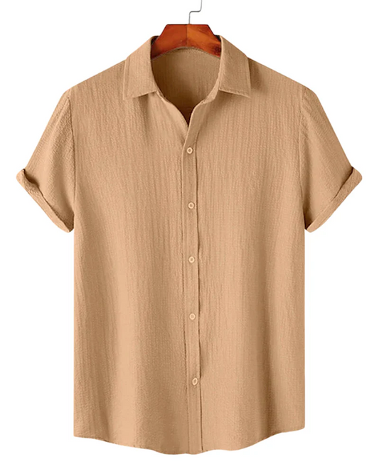 Premium Beige Textured Half Sleeve Casual Shirt