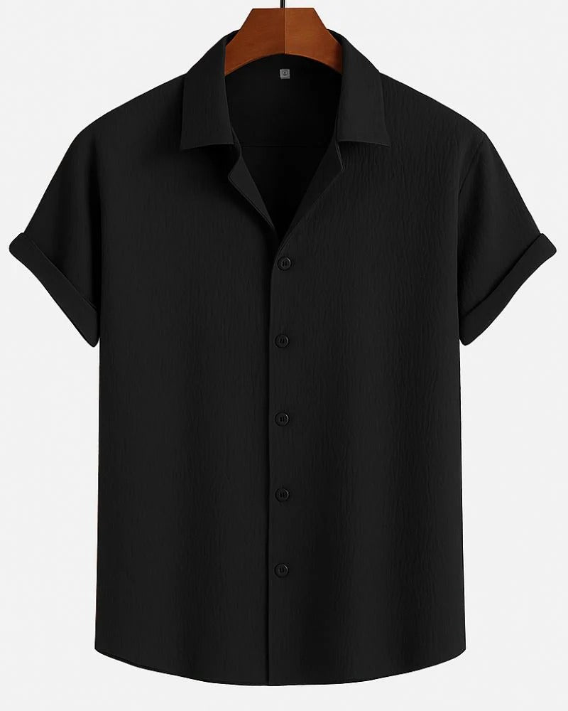 Premium Black Textured Half Sleeve Casual Shirt