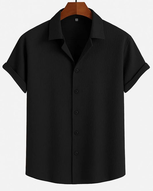 Premium Black Textured Half Sleeve Casual Shirt