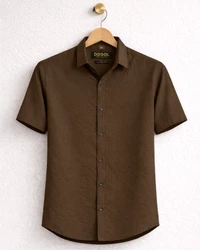 Premium Chocolate Brown Textured Half Sleeve Casual Shirt